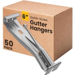 Quick-Screw 6" Gutter Hangers - Heavy Duty Hidden Gutter Brackets with Pre-Assembled Inserted Gutter Screws - Rain Gutter Parts and Accessories to Fix or Repair Sagging Rain Gutters (50 Count)