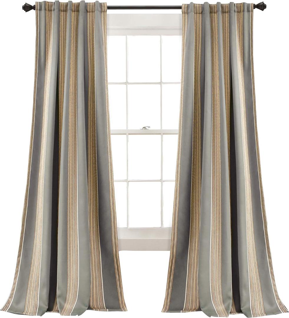 Lush Decor Julia Stripe Curtains | Light Filtering Striped Window Panel Set for Living, Dining, Bedroom (Pair), 84” x 52”, Gray
