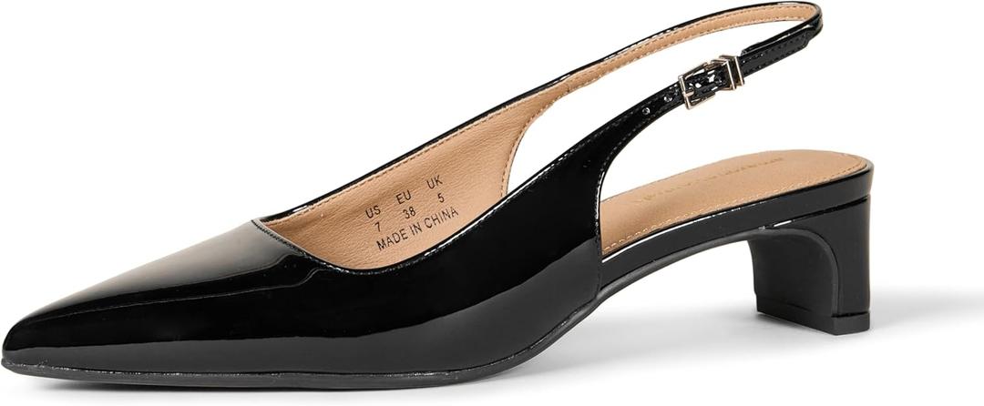Amazon Essentials Women's Slingback Block Heel (8, Black Patent)