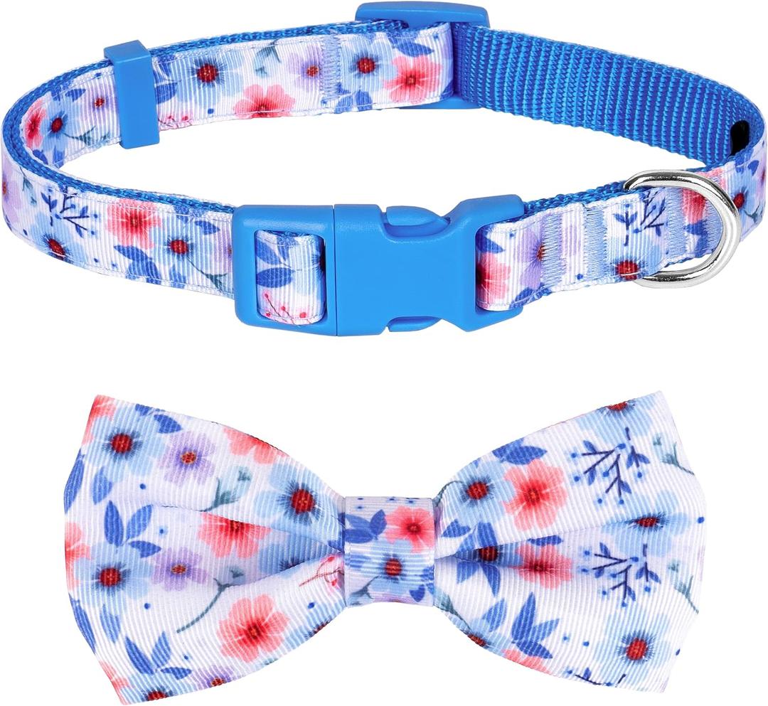 azuza Dog Collar with Bow Tie, Soft and Comfortable Adjustable Bowtie Dog Collar for Small Dogs (S, Gerbera) (S - Neck: 11-16 inch)