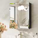 TokeShimi 16 x 20 Black Mirrored Medicine Cabinet, Tempered Beveled Mirror, Medicine Cabinet for Bathroom, Assembly Required, Stepless Adjustable Shelves, Recessed/Wall Mount