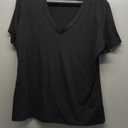 ATHMILE Womens V Neck Short Sleeve Summer T Shirts Curved Hem Plain Top Beach, Size M