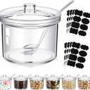 Tioncy 6 Pcs Hot Cocoa Bar Supplies Sugar Bowls with Lid and Spoon Party Bar Ice Cream Sundae Caramel Apple Dipping Container Christmas Acrylic Candy Dispenser with Tag (7.1 oz,Clear)