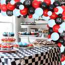 Race Car Baby Shower Decorations, A Little Racer is on the Way Backdrop Red Black Balloon Garland Arch Kit with Flag Print Latex Balloon for Vintage Lets Go Racing Party Supplies