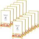 5x7 Acrylic Sign Holder Gold Picture Frame Plastic Stands for Display Double Sided Clear Paper Holder Ideal for Table Top Wedding Sign Table Numbers Flyer Holder QR Code, 12 Packs