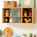 HollyHOME Bamboo Wall Mounted Kitchen Pantry Sideboard with 2 Doors and Adjustable Shelves, Freestanding Wall Storage Cabinet with Shelf for Bottle, Dish, Bowl, Console Dining Cupboard, Burlywood
