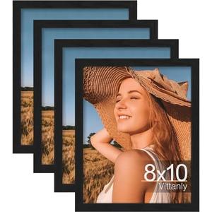 Vittanly 8x10 Picture Frame Set of 1  Display Pictures 5x7 with Mat or 8x10 without Mat, Engineered Wood with Shatter Resistant Plexiglass, Wall Gallery Photo Frames for Wall or Tabletop, Black