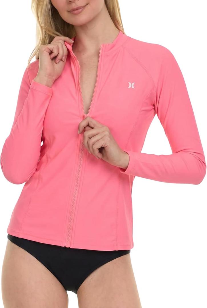 Hurley Rash Guard for Women Full Zip, Zip Up Long Sleeve Swim Shirts for Women, Surfing Top UPF 50+ SPF Sun & UV Protection M