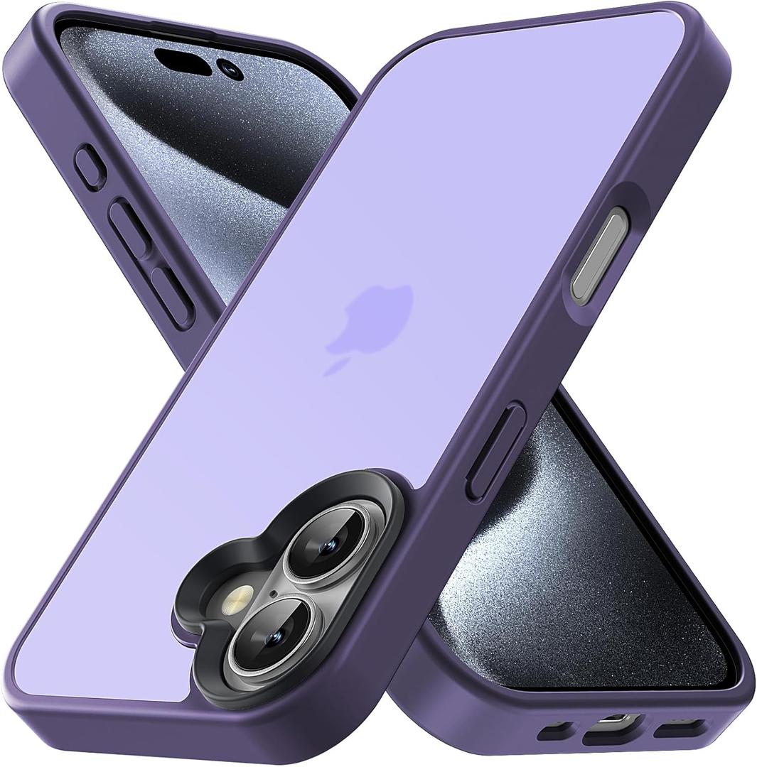 for iPhone 16 Plus Phone Case, Shockproof for iPhone 16 Plus Case, Military Grade Drop Protection, Protective Hard Back Slim Translucent Case, Frosted Purple