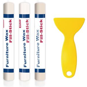 Wood Filler Sticks 3 Colors White Wax Fill Stick, Wood Repair Kit for Scratches, Crack, Scuffs, Gouges on Wooden Funiture, Floors, Cabinets, Tables, and Doors-Rub Briskly Repair