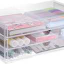 BTSKY Clear Acrylic Drawer Organizer, Stackable Storage Container with 3 Wide Drawers, Desk Organizer for Stationery Study Essentials Makeup Jewelry, Multipurpose Storage Box for Office and Home