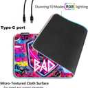 Cyberpunk Neon Rabbit RGB Gaming Mouse Pad 31.5"x11.8" Large LED Desk Mat with Urban Street Art Design Third Eye, Shield & Straw Hat Motif for PC & Laptop Setup