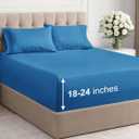 Extra Deep Pocket Queen Sheet Set - 4 Piece Breathable & Cooling Bed Sheets - Hotel Luxury Sheet Set - Soft, Wrinkle Free & Comfy - Easily Fits Extra Deep Mattresses - Deep Pocket Denim Blue Sheets