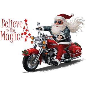 Family Believe in The Magic Beautiful Quote Wall Decal Decoration Santa Claus Cool Motor Bike Cute Santa Claus Biker Holiday Gift Lasts Years and Easily Removable - Size: 20 in(W) x 16 in(H)