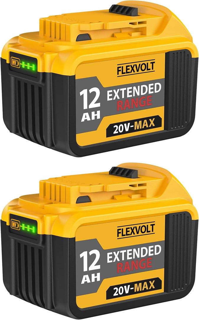 2-Pack 12000mAh High-Capacity Replacement for Dewalt 20V MAX Battery, Compatible with Dewalt 20V Lithium Battery DCB200 DCB201 DCB203 DCB204 DCB205 DCB206 DCB207 Series Cordless Power Tools