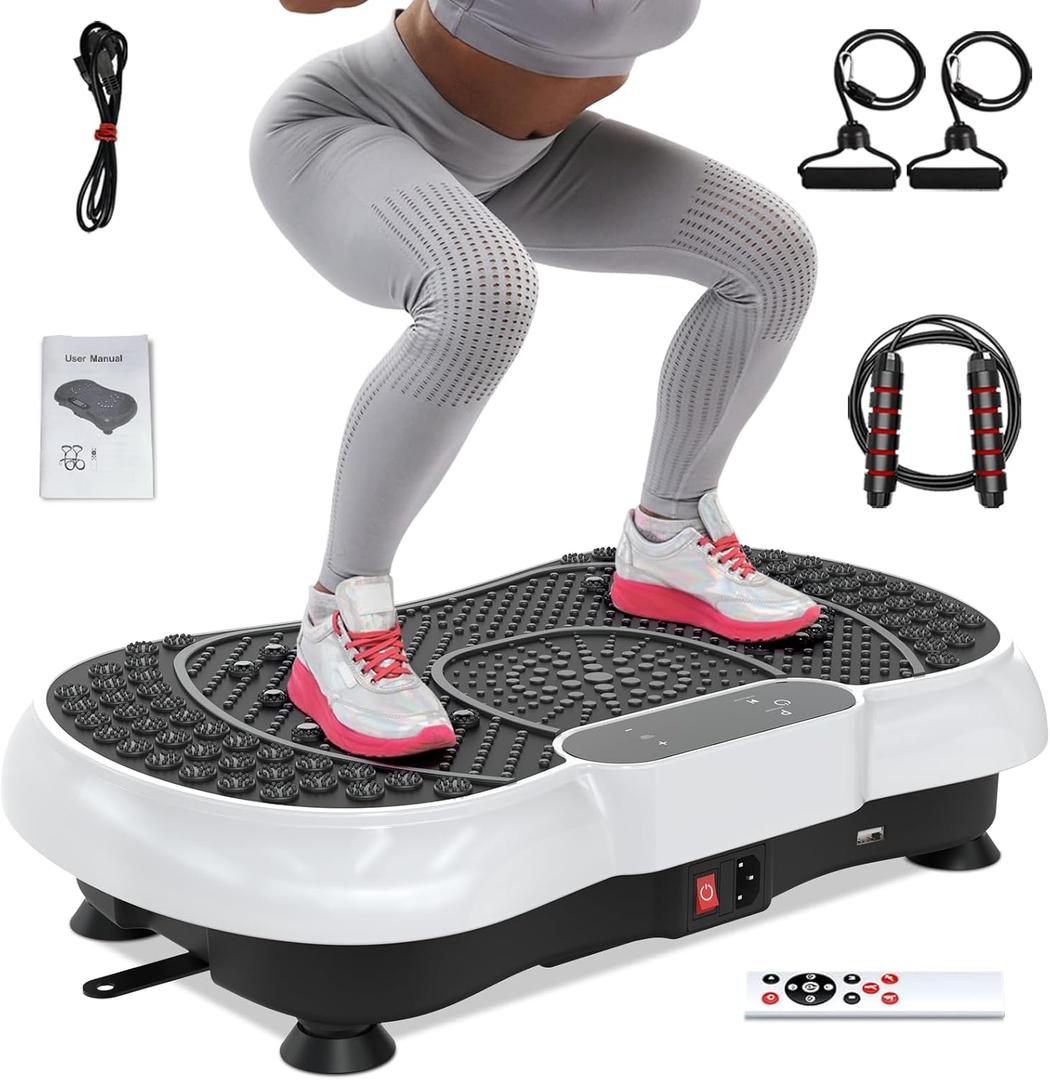 Bigzzia Vibration Plate Exercise Machine for Weight Loss  100-Speed Platform with Remote & Resistance Bands, 450 lbs Capacity  Quiet Full Body Workout for Lymphatic Drainage at Home (pearl white)