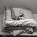 WONGS BEDDING Grey Comforter Set Queen, Reversible Grey Striped Patchwork Down Alternative Comforter for Queen Bed,3 Pieces (1 Comforter+2 Pillowcases), Boho Soft Microfiber Bedding Set 90"90"