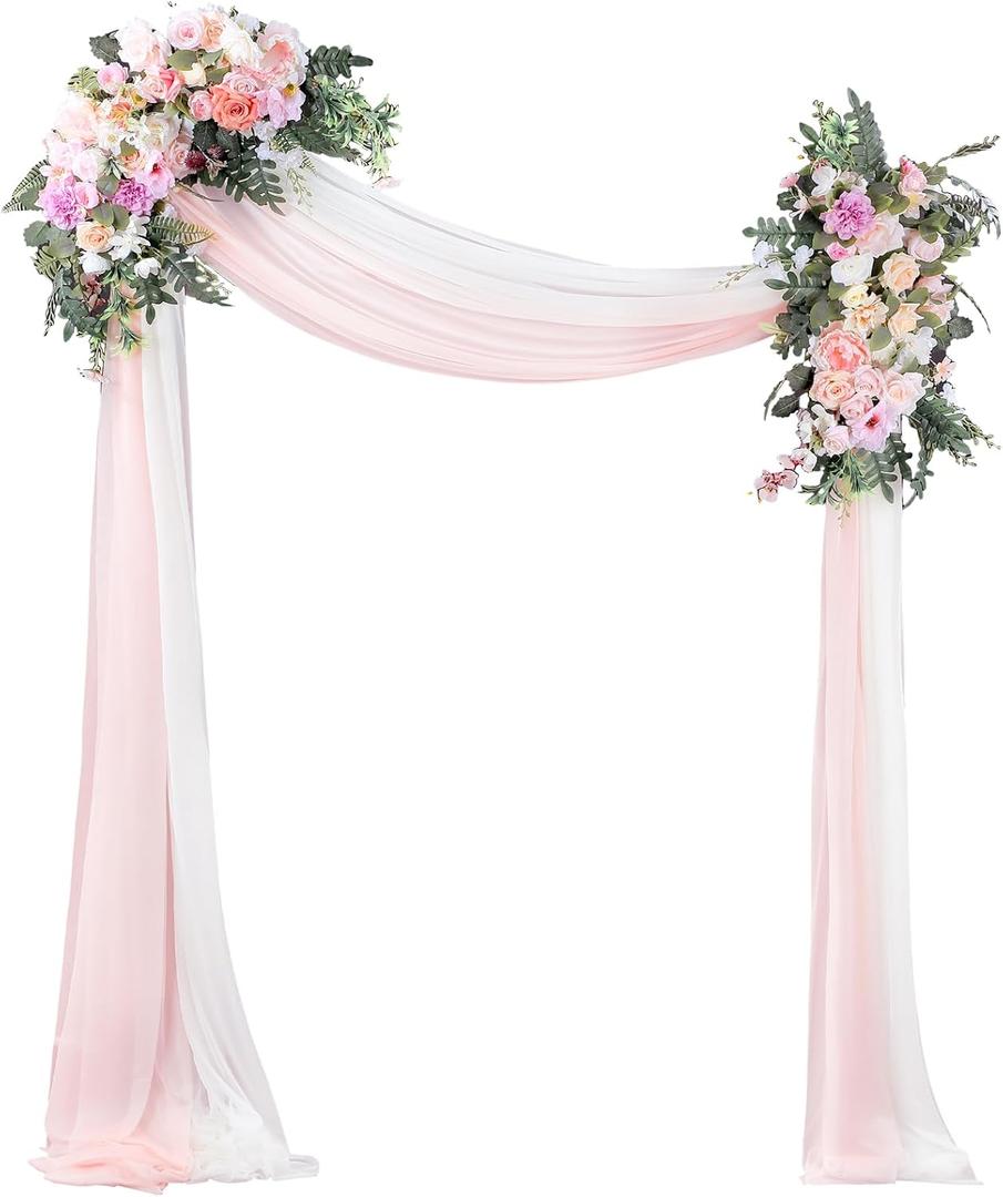 Canlierr Wedding Arch Flowers Kit Pack of 4 Include 2 Pcs Artificial Flower Arrangement and 2 Pcs Chiffon Draping Fabric for Wedding Decor Backdrop Ceremony Bridal Shower Banquet Party(Pink)