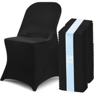 Fixwal 100 Pcs Black Folding Chair Cover, Spandex Stretch Covers Ideal for Wedding, Party, Dining, Business Meeting, Banquet, Universal Fitted Washable Slipcover
