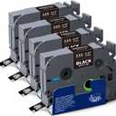 Absonic Tz-335 White on Black Label Tape Compatible for Brother Tze-335 P Touch Label Tape Tze Tz 12mm 0.47 Laminated Black for Ptouch Label Maker PTD220 PTH110 PTD210 PTD600 PTD400 PT1880, 4 Pack
