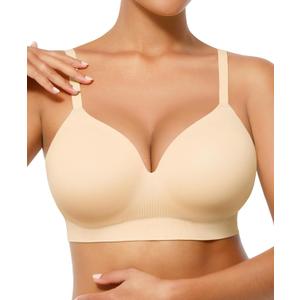 FeelinGirl Wireless Supportive Bra for Women, Seamless Comfort Bralettes No Underwire Full Coverage Everyday Bras, M