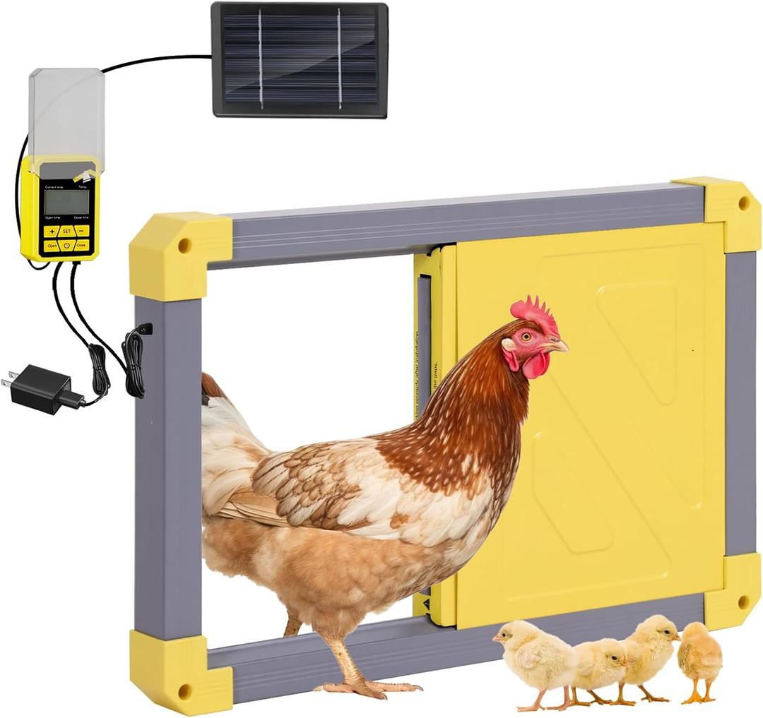 Automatic Chicken Coop Door Opener with Heating and Anti-Pinch Function Solar Powered Auto Chicken House Run Door (Grey)