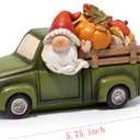 Hodao Thanksgiving Gnome Car Figurine with Pumpkins  Fall Harvest Festival Decor, Autumn Pumpkin Car Statues for Home, Kitchen, Table Centerpiece, Thanksgiving Decoration (Green)