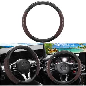 Car Steering Wheel Cover, 15 inch Leather Non-Slip Vehicle Steering Wheel Protector, Breathable Automotive Interior Protection Accessories, Universal for SUV Sedan Truck (Coffee)