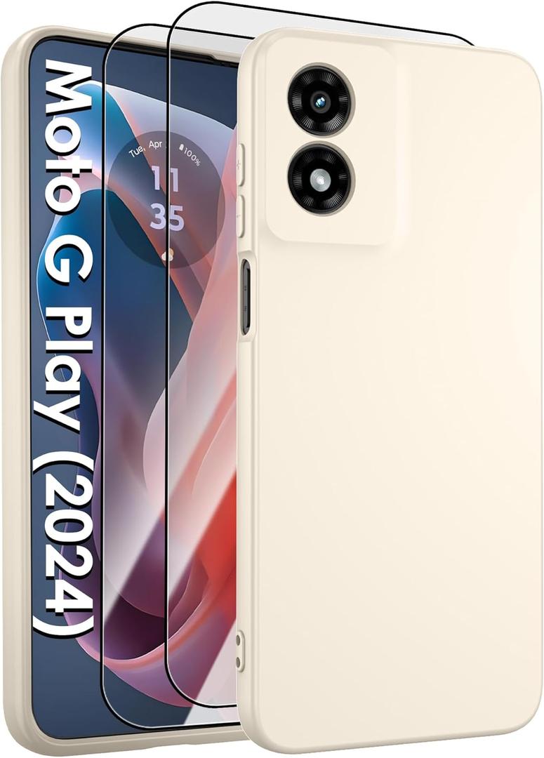 for Motorola Moto G 5G 2024 Case,Liquid Silicone Upgrade[Soft Anti-Scratch Microfiber Lining][2 HD Screen Protector][Full Camera Protection] Shockproof Case 6.6 inch -White