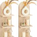 Geetery 2 Pcs Boho Wall Shelf Arch Wooden Floating Shelves Mid Century Rainbow Wall Shelf Hanging Holder Double Vintage Mount Altar Decor for Nursery Bedroom(3 Tier)