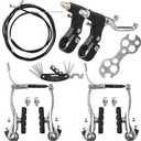 Complete Bike Brakes SetInner and Outer Callipers Cables Lever Kit Universal Bike Front and Rear MTB Brake with Multi-Tool Wrenches Silver