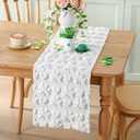 St. Patrick's Day Table Runner 13 x 72 Inch Shamrock Heart Irish Soft Faux Fur Plush Jacquard Lucky Clover Table Runner for Spring Seasonal Kitchen Dining Party Decoration Cream White