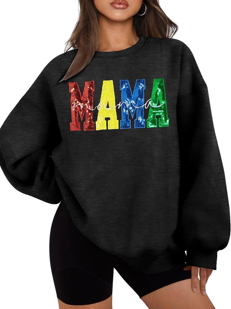 ASTANFY Mama Sweatshirts for Women Boy Mom Graphic Sweatshirt Vintage Cowgirl Outfits Leopard Print Tops (XL)