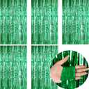 Green Streamers Green Birthday Decorations - Foil Fringe Curtain Backdrop for Dinosaur Birthday Decorations Jungle Party Decorations-5 Packs
