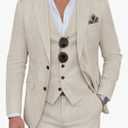 Men's Suit 3 Piece Beige Linen Suits Slim Fit Suit Blazer Vest Pants Set Wedding Prom Tuxedos Business Casual Suit, S