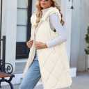 MEROKEETY Womens Sleeveless Quilted Long Puffer Vest Hooded Full Zip Jacket Coats with Pockets (Beige)