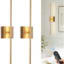 DORESshop Battery Operated Wall Sconces Set of 2, Dimmable Battery Wall Sconce with Remote Control, Gold 350Rotate Rechargeable Sconces, 28.1 Inch Wireless Wall Lights for Bedroom, Living Room