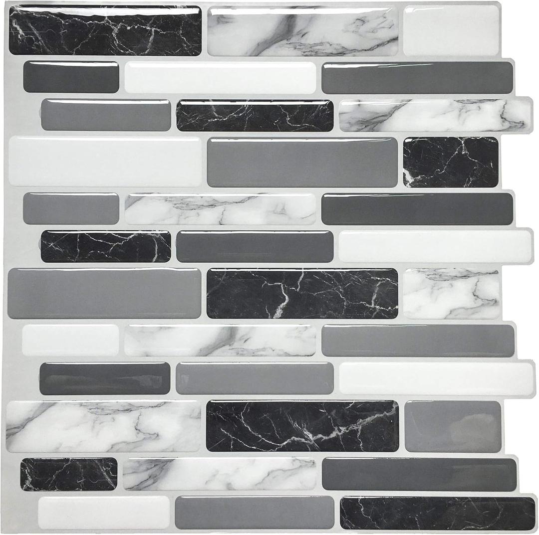 Art3d 12"x12" Peel and Stick Backsplash Tile for Kitchen, Marble Grey (6-Sheet) (Gray)