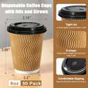 Lamosi 8 oz Disposable Coffee Cups with Lids, 50 Pack Insulated Hot Cups To Go Paper Coffee Cups with Lids and Straws, Corrugated Ripple Wall Cup for Hot Drink, Office, Coffee Bar (Champagne)