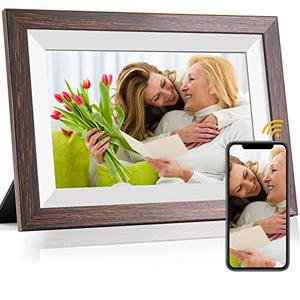Frameo 10.1 Inch WiFi Digital Picture Frame with Frameo App, IPS Touch Screen HD Electronic Digital Photo Frame, Share Photos & Videos Instantly, Auto-Rotate Digital Picture Frame, Brown Wood