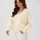 ZAFUL Womens 2025 Cropped Sweaters Fall Chunky Long Sleeve V Neck Clothes Cozy Casual Outfits Winter Trendy (White)