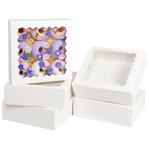 Bakepacker 36pcs White Pie Boxes 9x9x2.5 inches Easy Assemble Macaroon Cookie Boxes Bakery Boxes with Window for Bakery (Auto-pop Up)