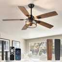 DINGLILIGHTING Bedroom Ceiling Fan with Light: 52 Inch Ceiling Fan Dual-Sided 5 Blade 6 Speed Reversible - Modern Farmhouse Fans with Remote and App for Bedroom Living Room Outdoor Porch, Black Walnut
