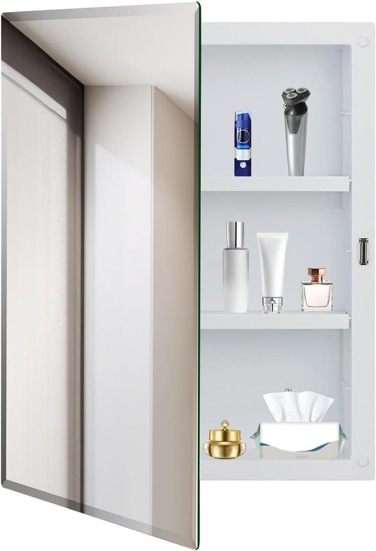 Bathroom Medicine Cabinet with Beveled Mirror,Medicine Cabinet with Storage Function,Hanging Storage Cabinet,Bathroom Mirror Cabinet,Adjustable Shelves,White (16 x 20 inch)