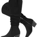 SUEDI Women's Knee High Slouchy Boots Flat Tall Boots for Women Pull On Fall Boots with Side Zipper