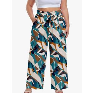 OLRIK Women's Plus Size Pants Adjustable High Waist Wide Leg Palazzo Casual Trousers with Pockets Fall Outfit Clothing Size 3X