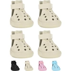 Dog Shoes, Dog Sandals for Hot Pavement, Water-Resistant Breathable Boots, Non-Slip Paw Protectors, Adjustable Straps Dog Rain Booties for Summer Beach and Rainy Day(Beige), #10(width 2.76 inch)