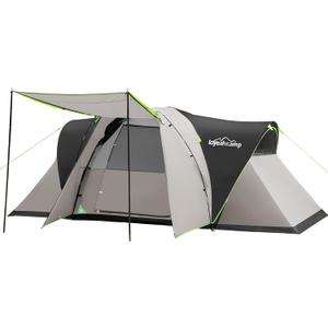 8 Person Larger Extended Dome Camping Tent with 3 Rooms, Waterproof Semi-Freestanding Family Outdoor Tent with Spacious Interior and Mesh Windows
