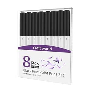 CRAFT WORLD 0.4 Tip Fine Point Pens for Cricut Maker 3/ Maker/ Explore 3/ Air 2, Black Fine Point Pens Set of 8 Pack Assorted Tools Accessories Writing Drawing Pen Compatible with Machine