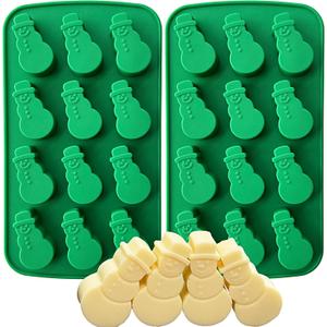 Snowman Chocolate Mold, 12 Cavities Christmas Silicone Candy Mold Snowman Ice Cube Molds for Chocolate Candles Jello Ice Candy Desserts Making